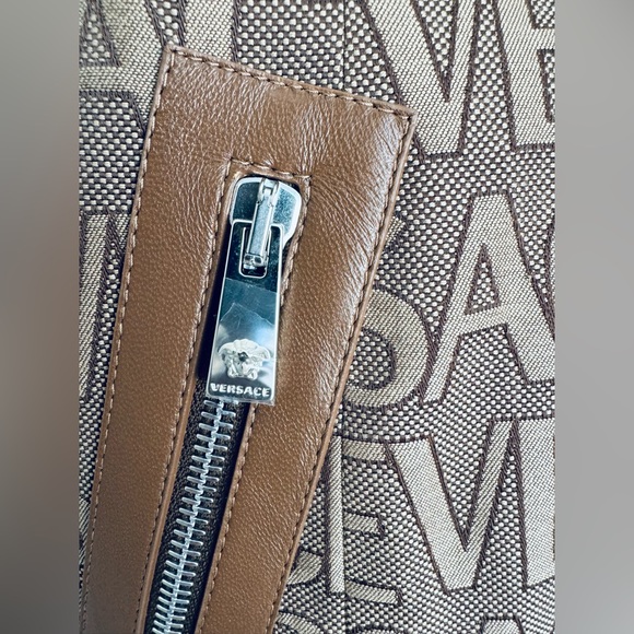 Versace Logo Print Cut Out Monogram Mini Dress Leather Trims IT 42 US 6 $3050 - Picture 12 of 17